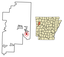 Location of Denning in Franklin County, Arkansas.