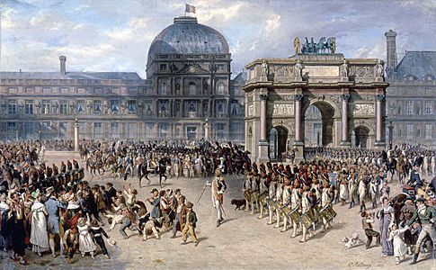 An Imperial review at the new Arc de Triomphe du Carrousel built by Napoleon, 1810