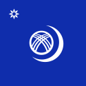 Flag depicting Shanyraq (the top of yurts) with crescent in center and sun in the top-left