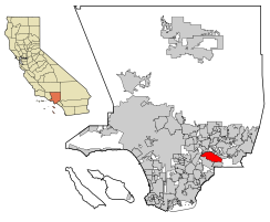 Location of Hacienda Heights in Los Angeles County, California.