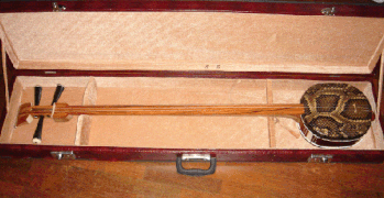 Chinese sanxian with snakeskin-covered sound board