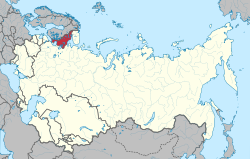 Location of the Karelo-Finnish SSR (red) within the Soviet Union (1940 boundaries)