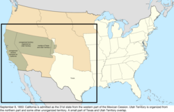 Map of the change to the United States in central North America on September 9, 1850