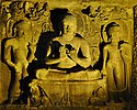 Buddha in the upper level, deer below and apsaras above (artificial lighting)[149][150]