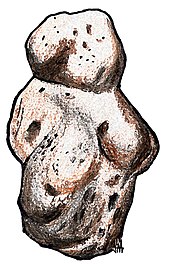 A sketch of a stone with the impression of breasts and a face carved upon it