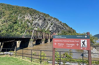 Crossing the Potomac River at Harpers Ferry, West Virginia, "psychological midpoint" of the trail