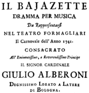 Anonym – Il Bajazette – Titelseite des Librettos – Bologna 1740