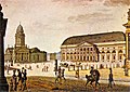 Gendarmenmarkt mit Nationaltheater (rechts), Aquarell von Friedrich August Calau, um 1815