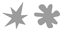 A spiky geometric shape (left) and a rounded geometric shape (right)