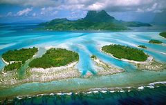 Aerial view of Bora Bora in French Polynesia.