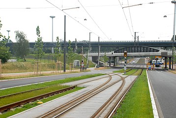 Median strip tramway in Bremen, Germany, an example of a median strip occupied by a tramway track.