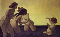 Three Women and a Little Girl Playing in the Water (1907)