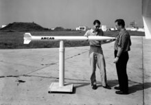 First Arcas meteorological rocket, shown at Wallops prior to flight test, July 31, 1959.