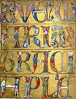 The beginning of Ave Maria in historiated letters in Heures de Charles d'Angoulême