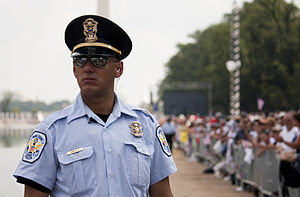 A U.S. Park Police officer in summer short-sleeve uniform
