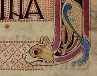 Decoration in the form of a cat, from the Lindisfarne Gospels, f.139r