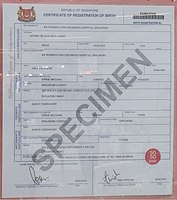 A 2015 Singapore certificate of registration of birth, issued to mark Singapore's 50th anniversary'