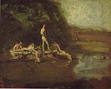 Swimming Hole sketch, Eakins' final study for The Swimming Hole. Oil on fiberboard mounted on fiberboard, 8+3⁄4 × 10+3⁄4 in (22 × 27 cm), Hirshhorn Museum and Sculpture Garden, Washington, DC.