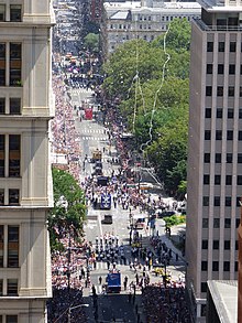 A parade, seen from above