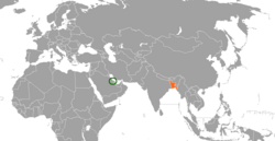 Map indicating locations of Bahrain and Bangladesh