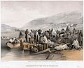 Abtransport in Balaklawa per Boot/Schiff, Lithografie von William Simpson (24. April, 1855)