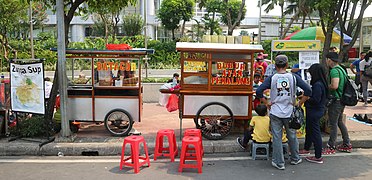 Cart hawkers selling various culinary in Jakarta, Indonesia