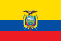 The flag of Ecuador, a charged horizontal triband.