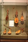 Different types of Cretan lyra in the Museum of Greek Folk Instruments in Athens