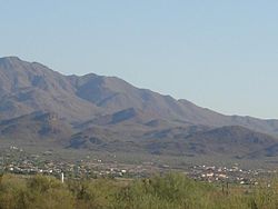 Marana in the foreground of the Tortolita Mountains.
