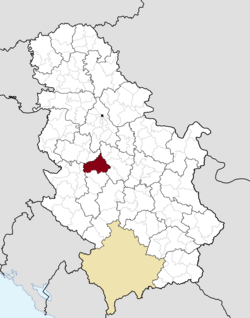 Location of the municipality of Gornji Milanovac within Serbia