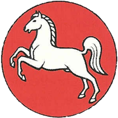 Ehemaliges Niedersachsen-Logo von 1990. Zum seit 2007 gültigen Niedersachsen-Zeichen mit Sachsenross und dem Schriftzug „Niedersachsen“ siehe Fußnote.[19]