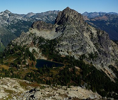 Peggys Pond and Cathedral Rock from Mt. Daniel