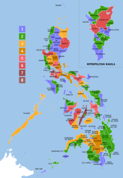 Number of congressional districts by province in the 19th Congress of the Philippines.
