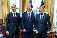 Tusk with President Andrzej Duda and U.S. President Joe Biden in Washington, D.C., 13 March 2024
