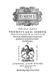  Title page of the book, showing an engraved image of an eagle atop a globe flanked by serpents and the Latin motto "In virtute, et fortuna"