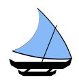 Single-outrigger proa: single mast with crab claw sail. The vessel is double-ended and is shunted, not tacked.
