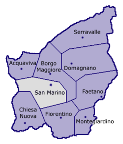 Location of the castello of the City of San Marino within San Marino