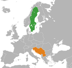 Map indicating locations of Sweden and Yugoslavia