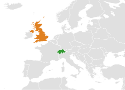 Map indicating locations of Switzerland and United Kingdom
