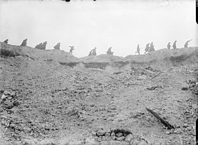 Troops passing Lochnagar Crater, October 1916 (IWM Q 1479)