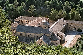 The Romanesque Sénanque Abbey church and surrounding monastic buildings, Gordes, France.