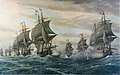 French and British ships engage in the Battle of the Chesapeake