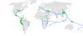Map of the world showing approximate centers of origin of agriculture and its spread in prehistory.[26]