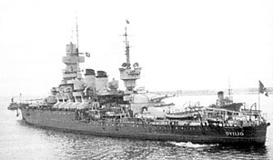 Italian battleship Duilio in 1948.