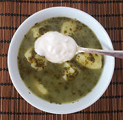 Green borscht made with spinach instead of sorrel and with potatoes