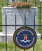 The FBI seal displayed at the grave of J. Edgar Hoover at Congressional Cemetery, Washington D.C.