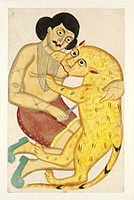 Shyamakanta wrestling with a tiger.