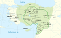 Image 16Map of the Hittite Empire at its greatest extent, with Hittite rule c. 1350–1300 BC represented by the green line (from History of Turkey)