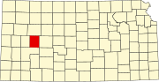 Map of Kansas highlighting Lane County
