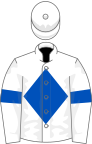 Royal blue, white epaulets, hooped sleeves and quartered cap